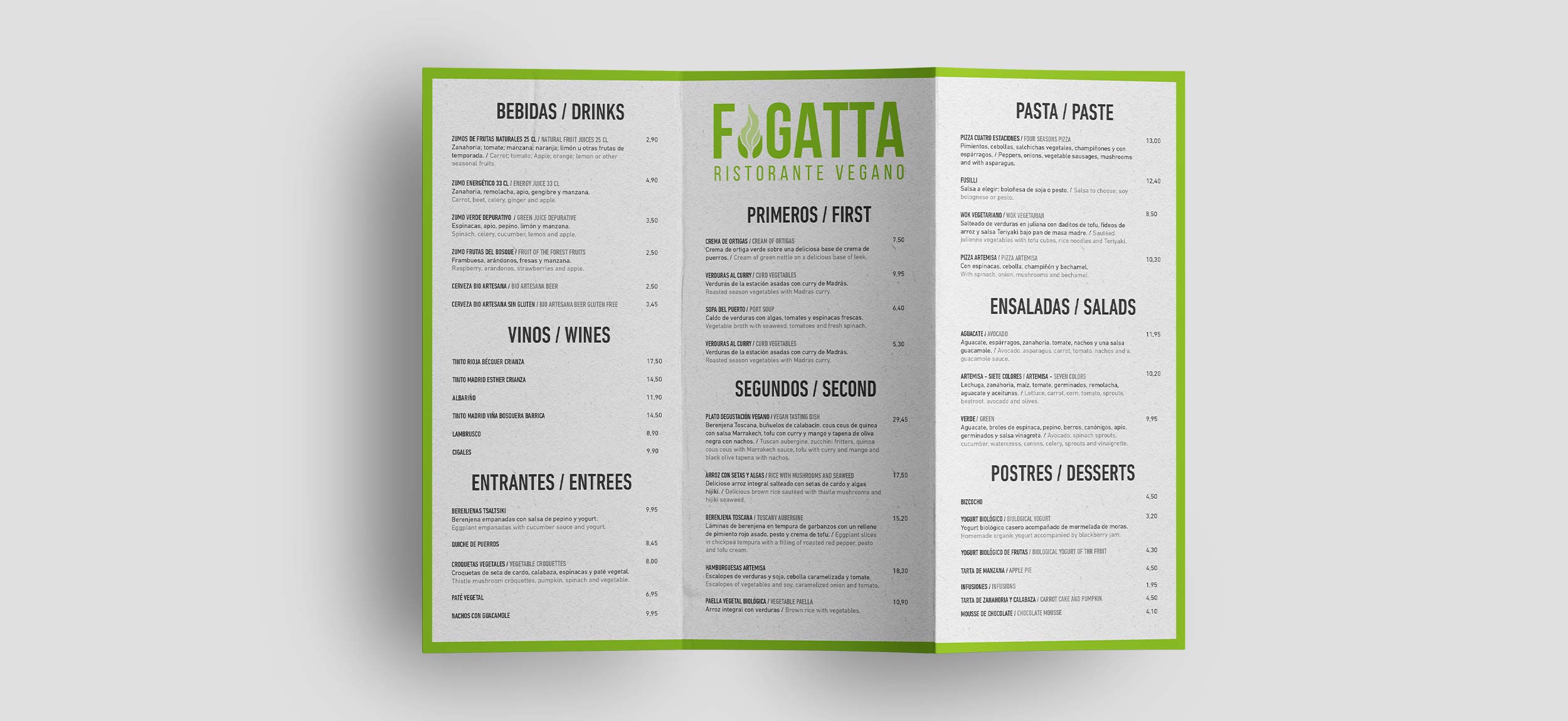 Menú del restaurante fogatta